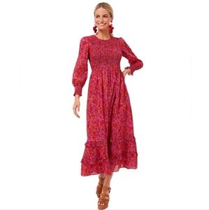 Pink City Prints Tuckernuck Poppy Isabel Classic Smocked Block Print Midi Dress
